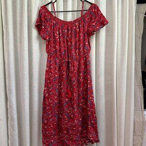 Lucky Brand Red Off the Shoulder Midi Dress